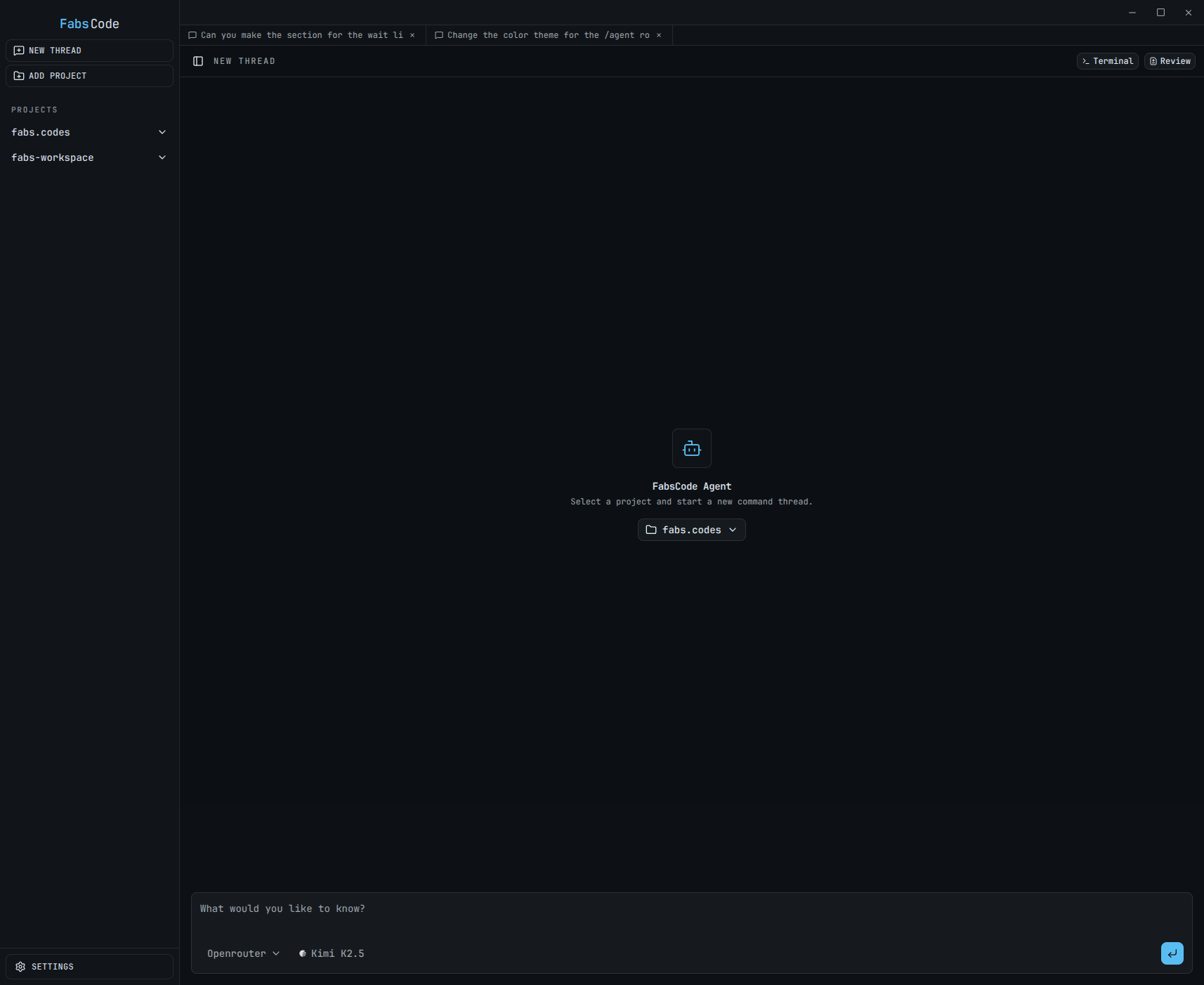 Fabs Code interface demo